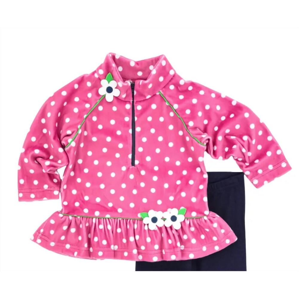 NEW FLORENCE EISEMAN girls' dot fleece top with flowers in pink